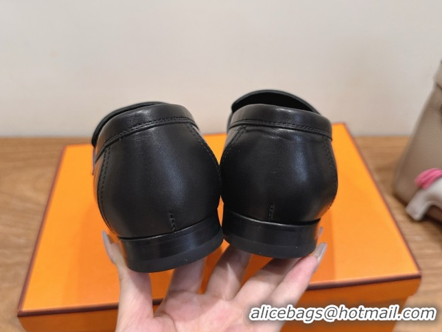 Elegant Hermes Royal Loafers in Calfskin Leather with Fringe Black 2025 H082006 0820053