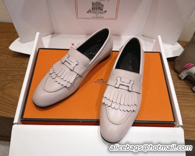 Top Sales Hermes Royal Loafers in Calfskin Leather with Fringe Light Grey 2025 H082006 0820054