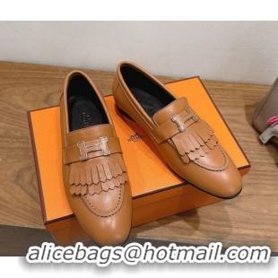 Best Price Hermes Royal Loafers in Calfskin Leather with Fringe Brown2 2025 H082006 0820055