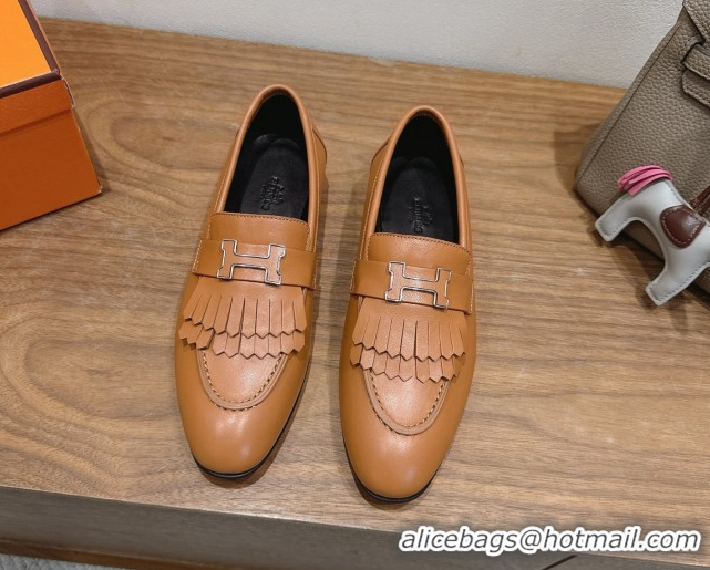 Best Price Hermes Royal Loafers in Calfskin Leather with Fringe Brown2 2025 H082006 0820055