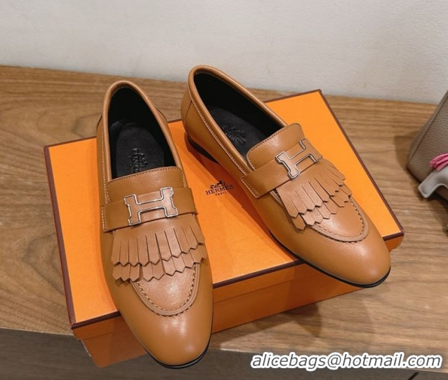 Best Price Hermes Royal Loafers in Calfskin Leather with Fringe Brown2 2025 H082006 0820055