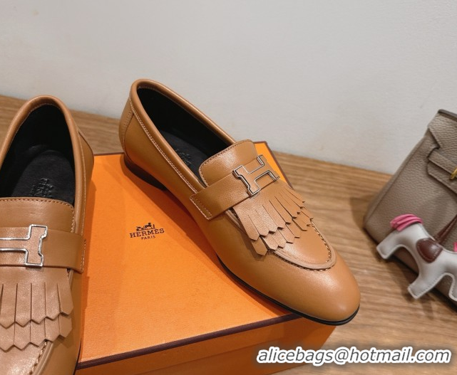 Best Price Hermes Royal Loafers in Calfskin Leather with Fringe Brown2 2025 H082006 0820055