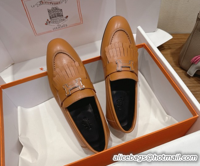 Best Price Hermes Royal Loafers in Calfskin Leather with Fringe Brown2 2025 H082006 0820055