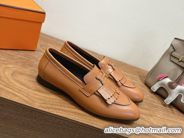 Best Price Hermes Royal Loafers in Calfskin Leather with Fringe Brown2 2025 H082006 0820055