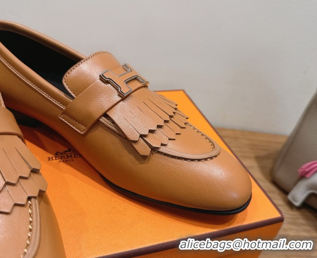 Best Price Hermes Royal Loafers in Calfskin Leather with Fringe Brown2 2025 H082006 0820055