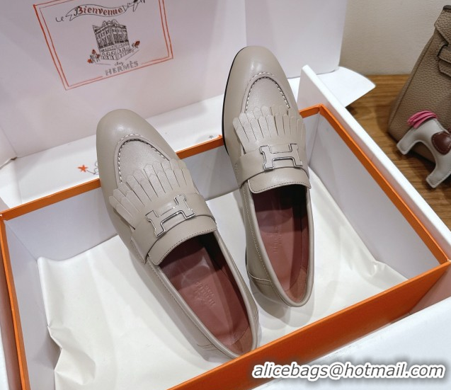 Best Grade Hermes Royal Loafers in Calfskin Leather with Fringe Grey H082006 0820056