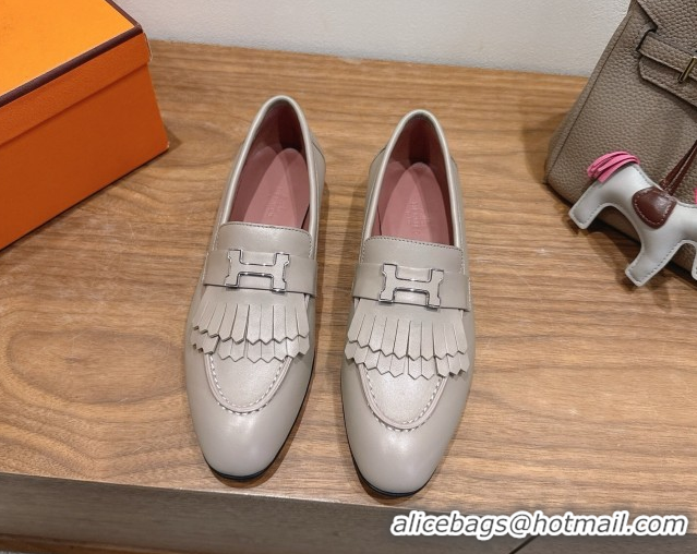 Best Grade Hermes Royal Loafers in Calfskin Leather with Fringe Grey H082006 0820056