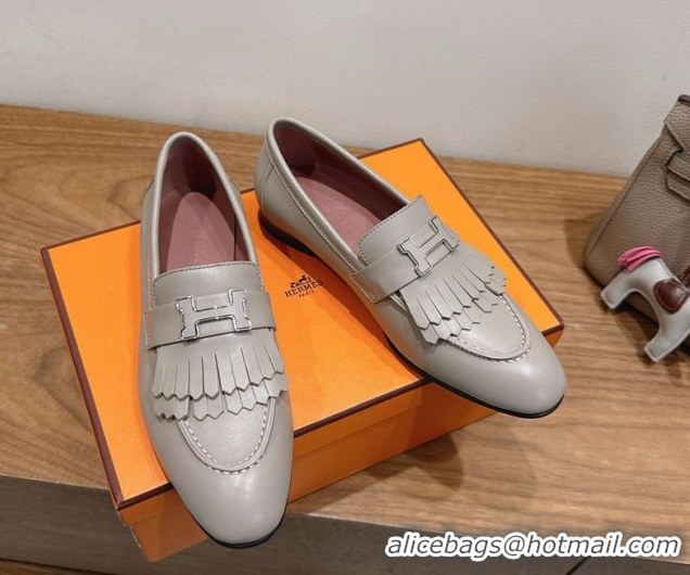 Best Grade Hermes Royal Loafers in Calfskin Leather with Fringe Grey H082006 0820056