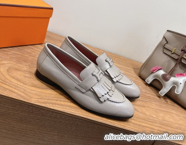 Best Grade Hermes Royal Loafers in Calfskin Leather with Fringe Grey H082006 0820056