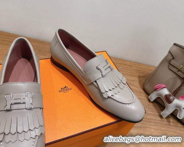 Best Grade Hermes Royal Loafers in Calfskin Leather with Fringe Grey H082006 0820056