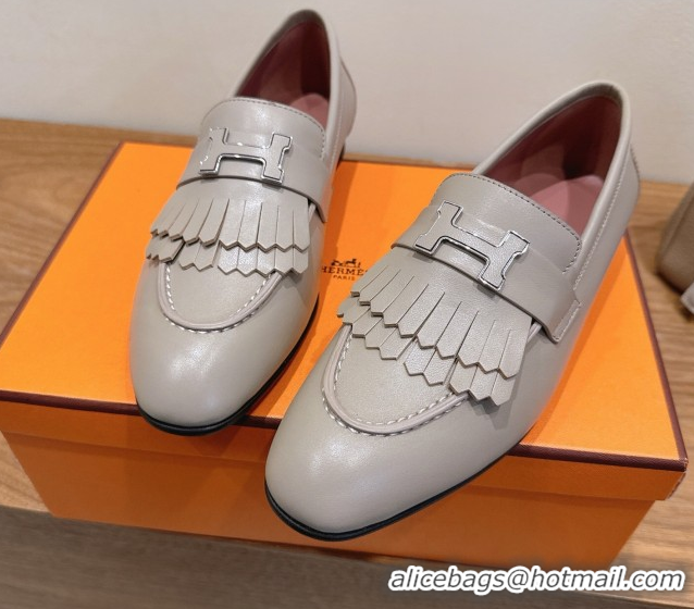 Best Grade Hermes Royal Loafers in Calfskin Leather with Fringe Grey H082006 0820056