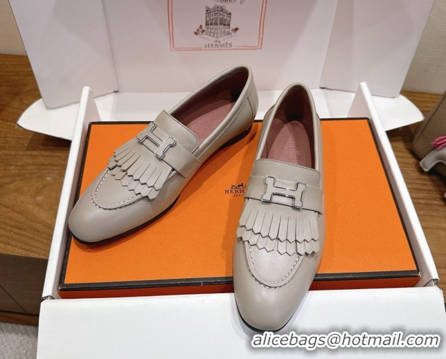 Best Grade Hermes Royal Loafers in Calfskin Leather with Fringe Grey H082006 0820056