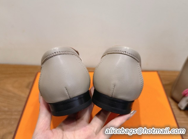 Best Grade Hermes Royal Loafers in Calfskin Leather with Fringe Grey H082006 0820056