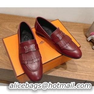 Top Quality Hermes Royal Loafers in Calfskin Leather with Fringe Red 2025 H082006 0820057