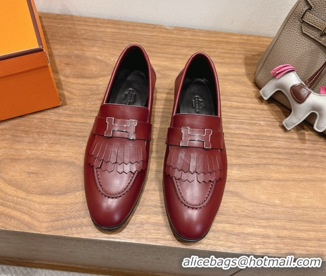 Top Quality Hermes Royal Loafers in Calfskin Leather with Fringe Red 2025 H082006 0820057