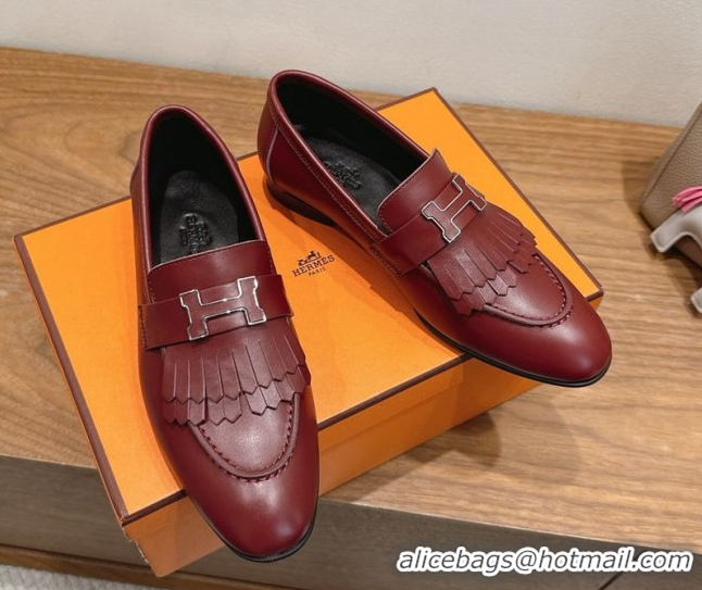 Top Quality Hermes Royal Loafers in Calfskin Leather with Fringe Red 2025 H082006 0820057