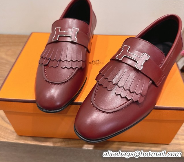 Top Quality Hermes Royal Loafers in Calfskin Leather with Fringe Red 2025 H082006 0820057