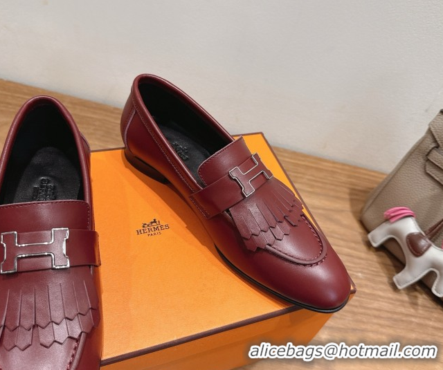 Top Quality Hermes Royal Loafers in Calfskin Leather with Fringe Red 2025 H082006 0820057