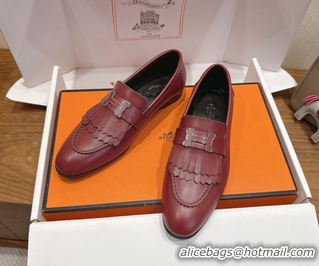 Top Quality Hermes Royal Loafers in Calfskin Leather with Fringe Red 2025 H082006 0820057