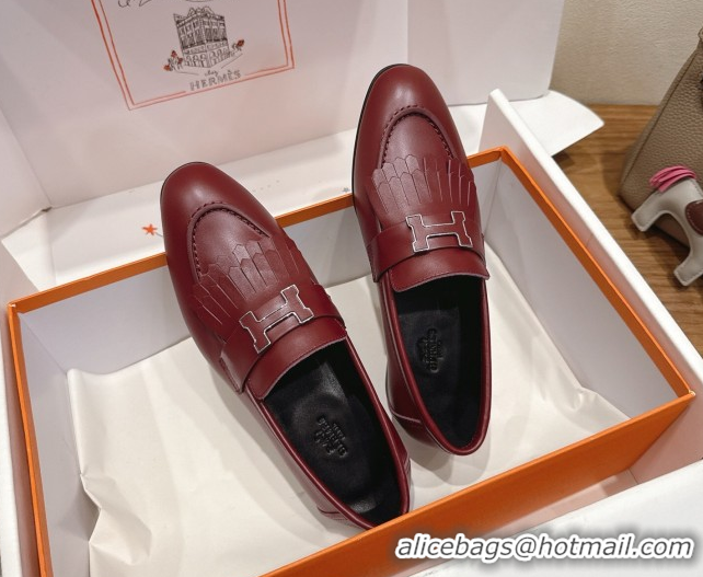Top Quality Hermes Royal Loafers in Calfskin Leather with Fringe Red 2025 H082006 0820057
