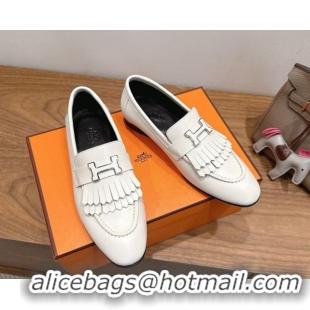 Luxurious Hermes Royal Loafers in Calfskin Leather with Fringe White2 2025 H082006 0820058