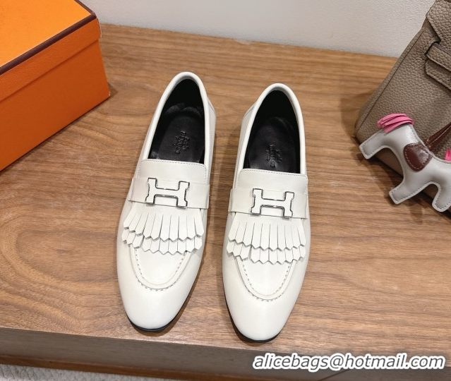 Luxurious Hermes Royal Loafers in Calfskin Leather with Fringe White2 2025 H082006 0820058