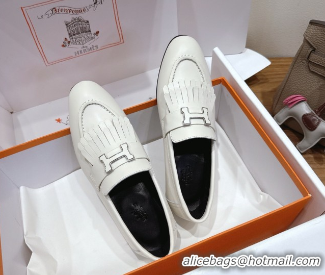 Luxurious Hermes Royal Loafers in Calfskin Leather with Fringe White2 2025 H082006 0820058