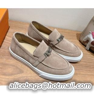 Crafted Hermes Game Suede Slip-on Sneakers with Kelly Buckle Grey1 2025 H082007 0820062