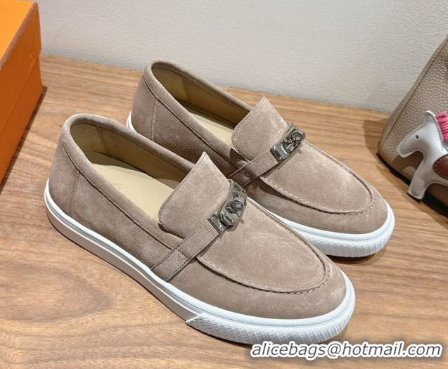 Crafted Hermes Game Suede Slip-on Sneakers with Kelly Buckle Grey1 2025 H082007 0820062