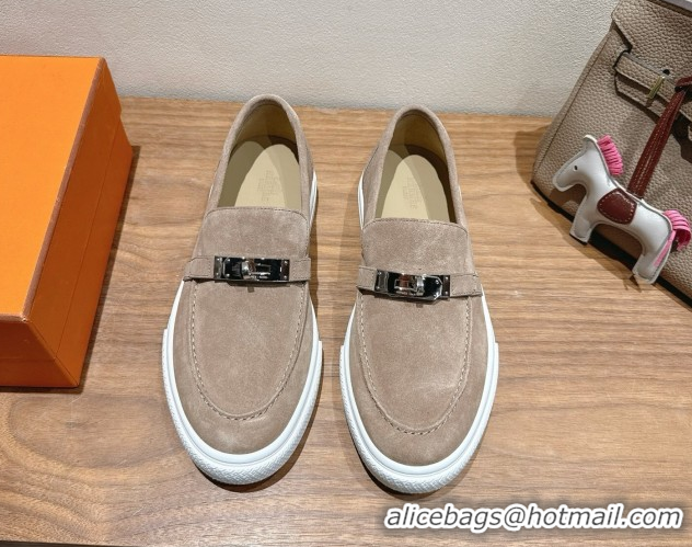 Crafted Hermes Game Suede Slip-on Sneakers with Kelly Buckle Grey1 2025 H082007 0820062