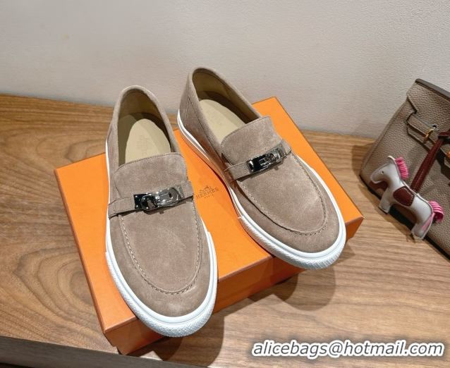 Crafted Hermes Game Suede Slip-on Sneakers with Kelly Buckle Grey1 2025 H082007 0820062