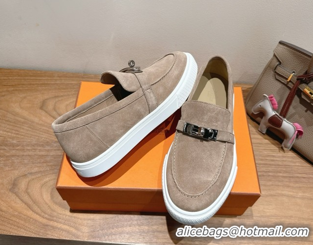 Crafted Hermes Game Suede Slip-on Sneakers with Kelly Buckle Grey1 2025 H082007 0820062