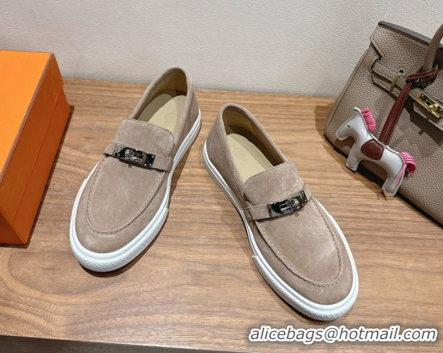 Crafted Hermes Game Suede Slip-on Sneakers with Kelly Buckle Grey1 2025 H082007 0820062