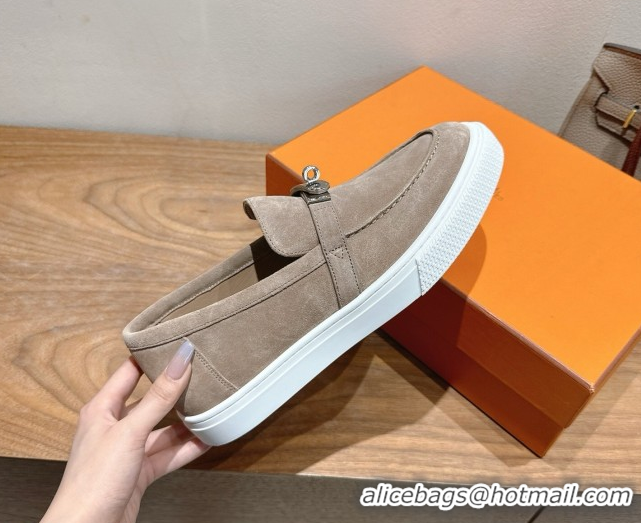 Crafted Hermes Game Suede Slip-on Sneakers with Kelly Buckle Grey1 2025 H082007 0820062