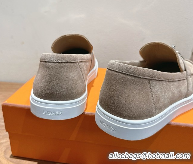 Crafted Hermes Game Suede Slip-on Sneakers with Kelly Buckle Grey1 2025 H082007 0820062