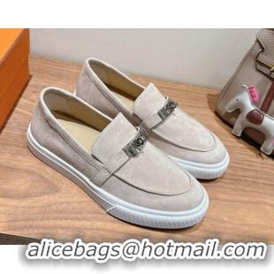 Good Quality Hermes Game Suede Slip-on Sneakers with Kelly Buckle Grey2 2025 H082007 0820064