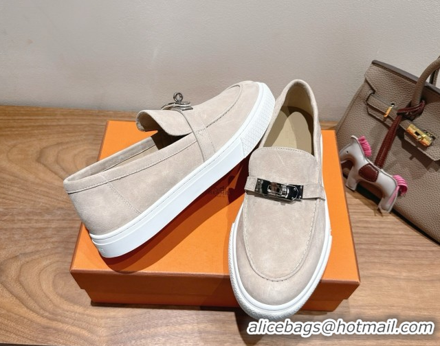 Good Quality Hermes Game Suede Slip-on Sneakers with Kelly Buckle Grey2 2025 H082007 0820064