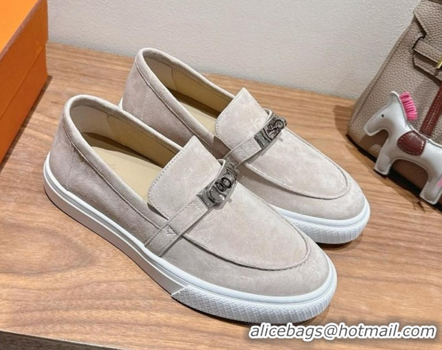 Good Quality Hermes Game Suede Slip-on Sneakers with Kelly Buckle Grey2 2025 H082007 0820064