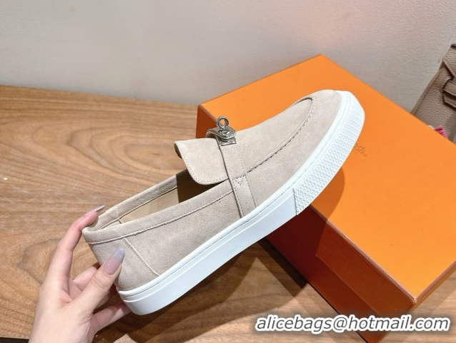 Good Quality Hermes Game Suede Slip-on Sneakers with Kelly Buckle Grey2 2025 H082007 0820064