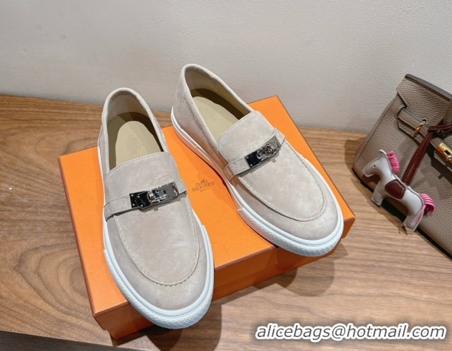 Good Quality Hermes Game Suede Slip-on Sneakers with Kelly Buckle Grey2 2025 H082007 0820064