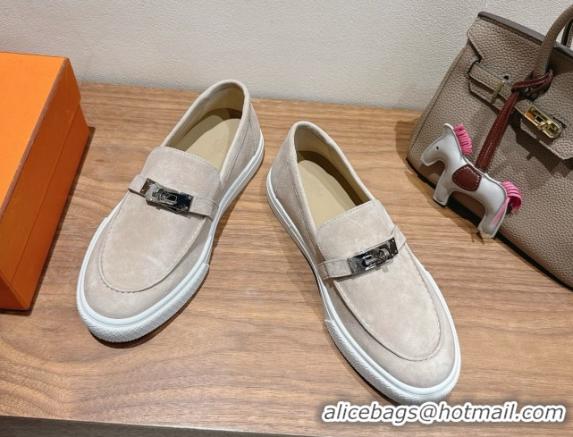 Good Quality Hermes Game Suede Slip-on Sneakers with Kelly Buckle Grey2 2025 H082007 0820064