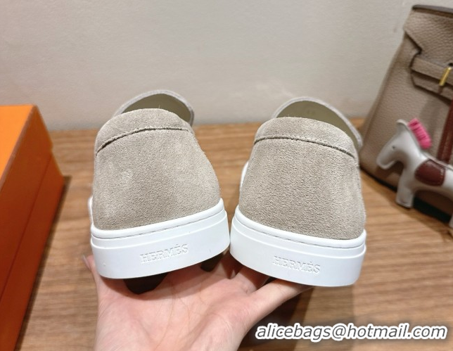 Good Taste Hermes Game Suede Slip-on Sneakers with Kelly Buckle Grey H082007 0820067