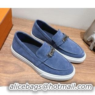 Buy Luxury Hermes Game Suede Slip-on Sneakers with Kelly Buckle Blue 2025 H082007 0820068