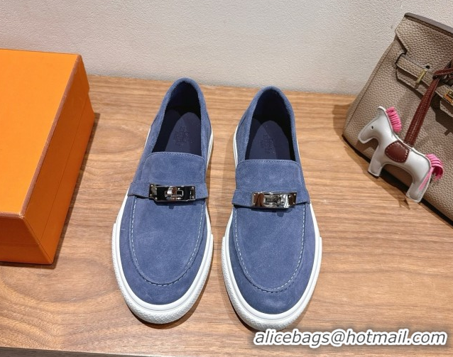 Buy Luxury Hermes Game Suede Slip-on Sneakers with Kelly Buckle Blue 2025 H082007 0820068