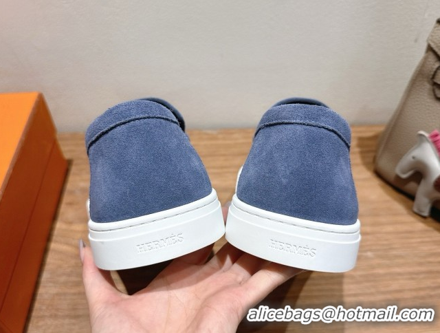 Buy Luxury Hermes Game Suede Slip-on Sneakers with Kelly Buckle Blue 2025 H082007 0820068