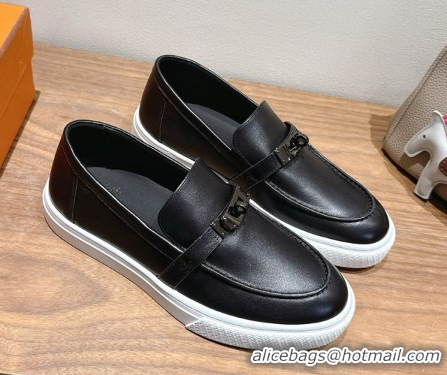 Good Product Hermes Game Smooth Calfskin Slip-on Sneakers with Kelly Buckle Black 2025 H082007 0820066