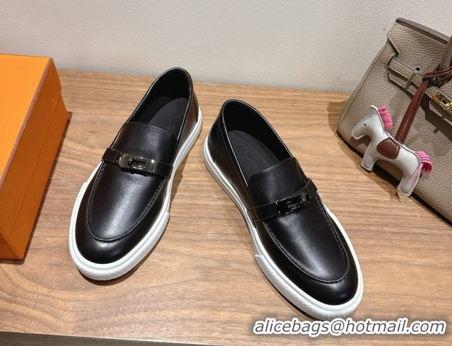 Good Product Hermes Game Smooth Calfskin Slip-on Sneakers with Kelly Buckle Black 2025 H082007 0820066