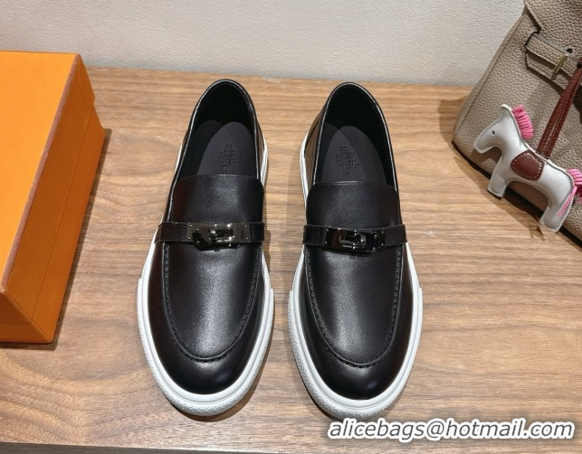 Good Product Hermes Game Smooth Calfskin Slip-on Sneakers with Kelly Buckle Black 2025 H082007 0820066