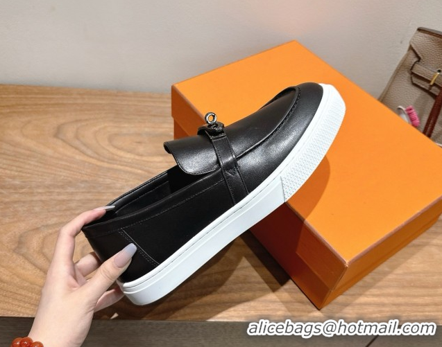 Good Product Hermes Game Smooth Calfskin Slip-on Sneakers with Kelly Buckle Black 2025 H082007 0820066