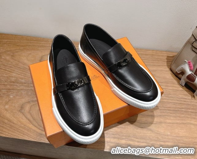 Good Product Hermes Game Smooth Calfskin Slip-on Sneakers with Kelly Buckle Black 2025 H082007 0820066